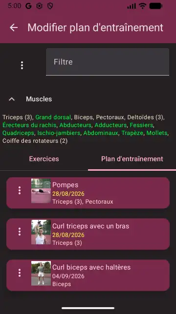 Plans d'entrainement